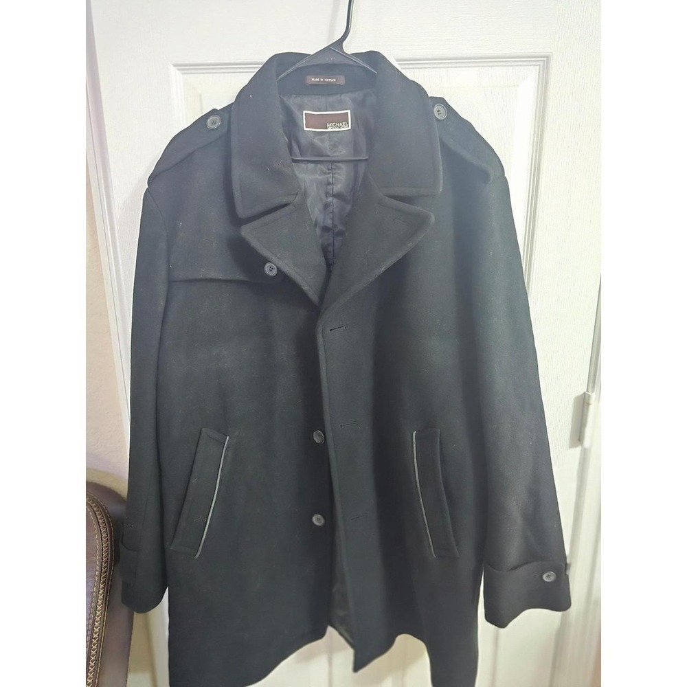 MICHAEL Michael Kors Men's Black Melton Wool Blend Winter Peacoat Car Coat 46R